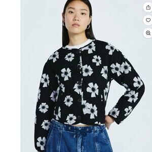 Scoop Black And White Floral Button Front Jacket Size XL